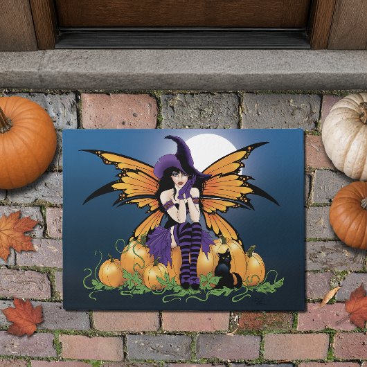 Zachte Halloween Fee Pompoenveld Zwarte Kat Deurmat