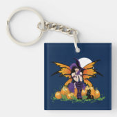 Zachte Halloween Fee Pompoenveld Zwarte Kat Sleutelhanger (Voorkant)