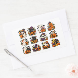 Zachte Halloween Geest Pompoen Heks Retro Sticker