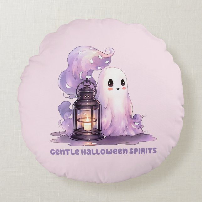 Zachte Halloween Geesten Rond Kussen (Voorkant)