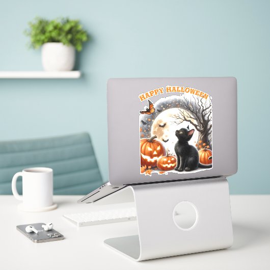 Zachte Halloween Kat op maat gesneden vinyl sticke Sticker (Laptop op bureau)
