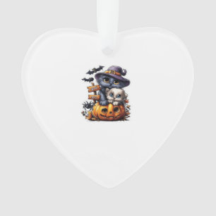 Zachte Halloween kat sticker � Heksenhoed, Pompoen Ornament