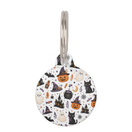 Zachte Halloween naadloos patroon met zwarte katte Huisdierpenning