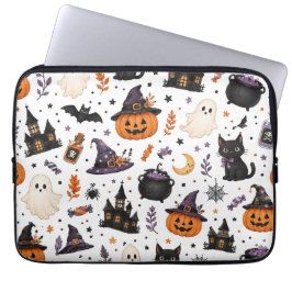 Zachte Halloween naadloos patroon met zwarte katte Laptop Sleeve