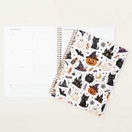 Zachte Halloween naadloos patroon met zwarte katte Planner