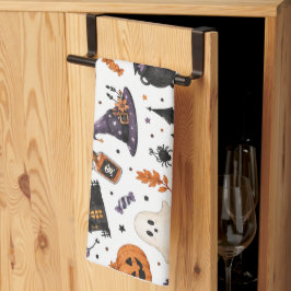 Zachte Halloween naadloos patroon met zwarte katte Theedoek
