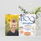 Zachte Halloween verjaardagsuitnodiging met foto j Kaart (Staand voorkant)