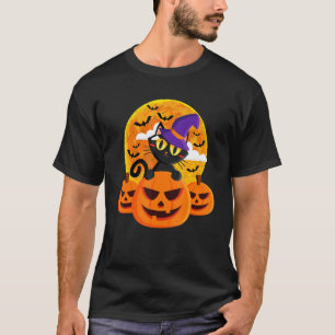 Zachte Halloween Zwarte Kat Heks Hoed Pompoen Voor T-shirt