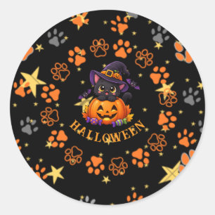 Zachte Halloween Zwarte Kat Pompoen Sticker