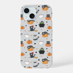 Zachte Halloweenkatten en -geestenpatroon iPhone 15 Case
