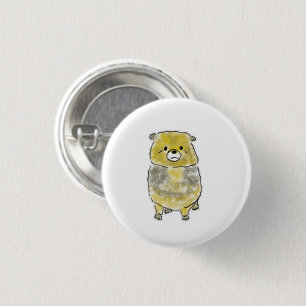 Zachte handgetekende gele kop grijze lichaam beer ronde button 3,2 cm