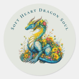 Zachte Hart Drakenziel Whimische Bloemendraak Kuns Ronde Sticker