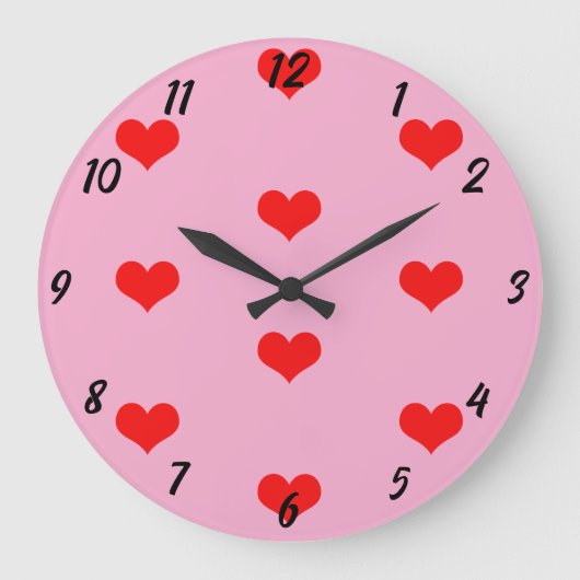 Zachte Hart Patroon Rood Aangepaste Roze Valentijn Grote Klok (Voorkant)