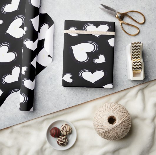 Zachte Hartjes Zwart Cadeaupapier (Crafts)
