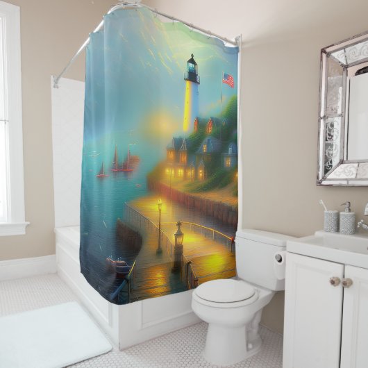 Zachte haven en vuurtoren douchegordijn (In situ)