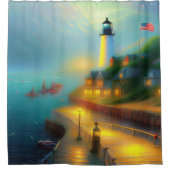 Zachte haven en vuurtoren douchegordijn (Voorkant)