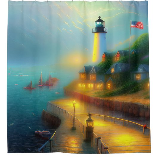 Zachte haven en vuurtoren douchegordijn (Voorkant)