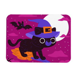 Zachte Heks Kat Vliegend op Bezem Halloween Kawaii Magneet