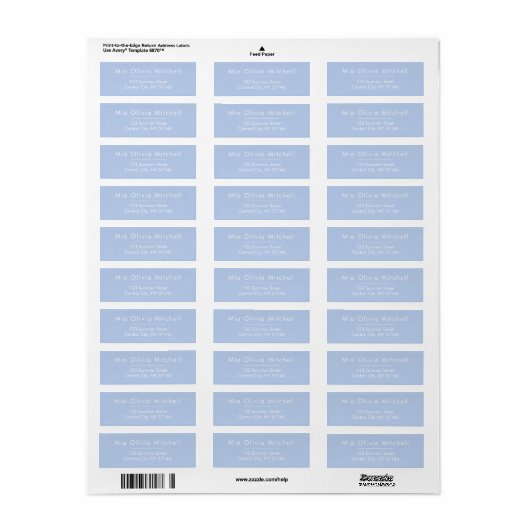 Zachte Hemelblauwe Minimale Adreslabels Etiket (Full Sheet)