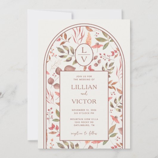 Zachte herfst bladeren bruiloft kaart (Voorkant)