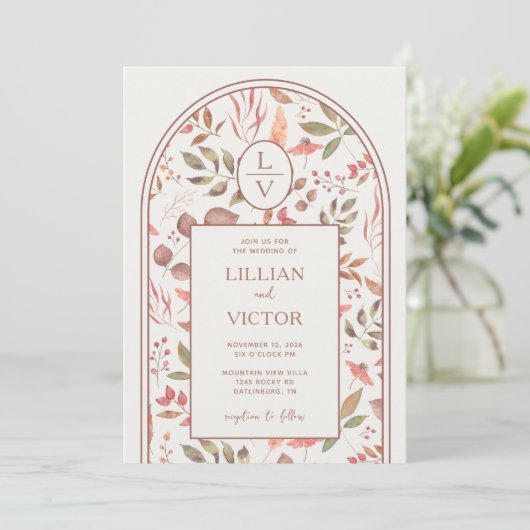 Zachte herfst bladeren bruiloft kaart (Staand voorkant)