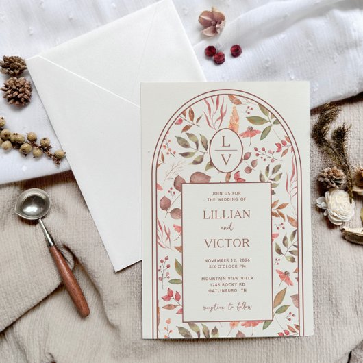 Zachte herfst bladeren bruiloft kaart