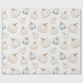 Zachte Herfst Blauwe Witte Pompoenen Cadeaupapier (Vlak)