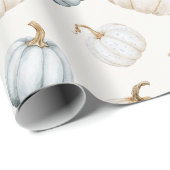Zachte Herfst Blauwe Witte Pompoenen Cadeaupapier (Rol Hoek)
