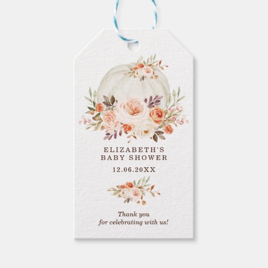 Zachte Herfst Bloemen Pompoen Baby Meisje Dank u Cadeaulabel (Voorkant)