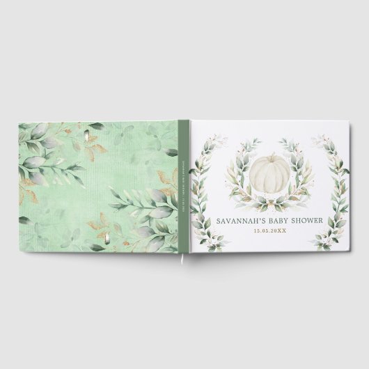 Zachte Herfst Pompoen Groenery Goud Neutrale Baby Gastenboek (Volledig)