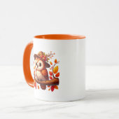 Zachte herfst seizoens uil monogram mok (Voorkant links)