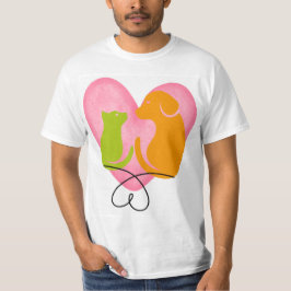 Zachte Hond en Kat Hart Silhouet Huisdierliefhebbe T-shirt