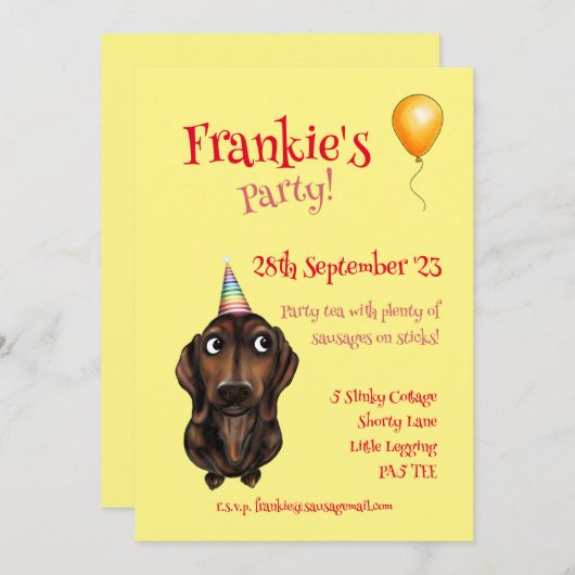 Zachte Hond Feest Uitnodiging (Voorkant / Achterkant)