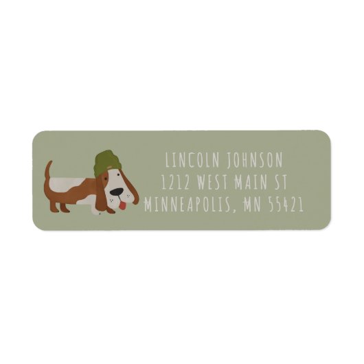Zachte hond in een muts/pet aangepast etiket (Voorkant)
