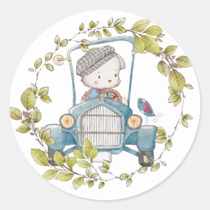 Zachte Hond in Vintage Auto Krans Sticker