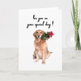 Zachte hond met bloem in de mond, verjaardagskaart kaart