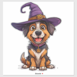 Zachte Hond Paarse Tovenaarshoed Halloween Cadeau Sticker