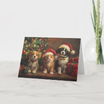 Zachte honden en katten onder de kerstboom