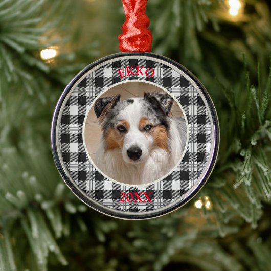 Zachte Hondenportret Buffalo Plaid Ontwerp Metalen Ornament (Boom)