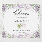 Zachte Hued Delicate Lila Paarse Bloemen Bruiloft Sparkling Wijnetiket (Enkel label)