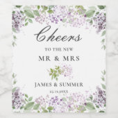 Zachte Hued Delicate Lila Paarse Bloemen Bruiloft Wijn Etiket (Enkel label)