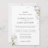 Zachte Hued Lila Paarse Bloemen Groen Bruiloft Kaart (Voorkant)