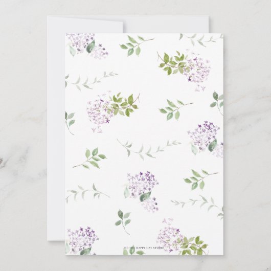 Zachte Hued Lila Paarse Bloemen Groen Bruiloft Kaart (Achterkant)