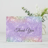 Zachte iriserende lila paarse nepschitter glitter bedankkaart (Staand voorkant)