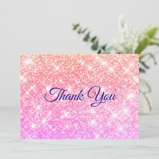 Zachte iriserende ombre nepschittertjes bedankkaart (Staand voorkant)