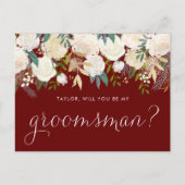 Zachte Ivoor Bloemen Rood Wil Je Mijn Bruidsjonker Uitnodiging Briefkaart (Voorkant)