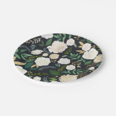 Zachte Ivoor Bloemmotief met Groene Tinten Zwart Papieren Bordje (Gekanteld)