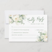 Zachte ivoor waterverfcrème pioenroos & roos RSVP kaartje (Voorkant)