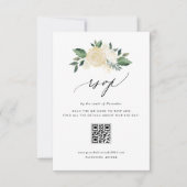 Zachte Ivoren Bloemen En Groen Trouwen QR Code RSVP Kaartje (Voorkant)