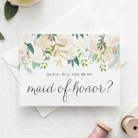 Zachte Ivoren Bloemen Garland Be My Maid of Honor Uitnodiging Briefkaart